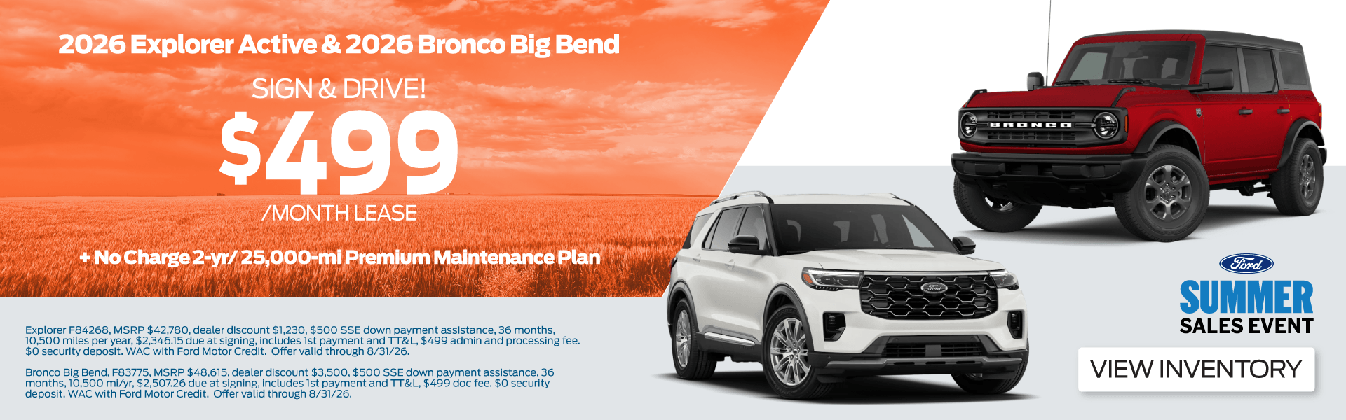 Lease a 2026 Explorer Active or Bronco Big Bend
